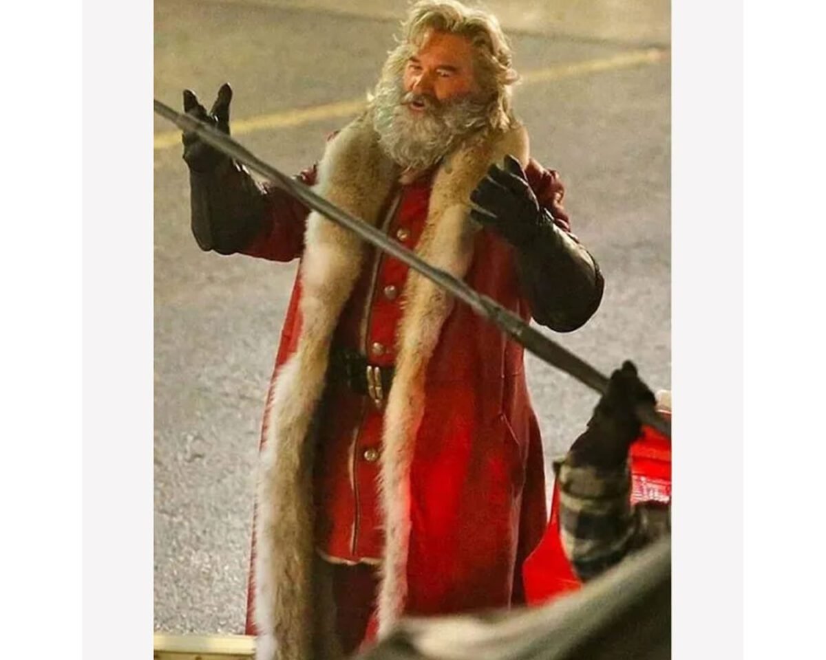 Mens handmade santa claus kurt russell christmas chronicles faux shearling fur genuine red leather coat costume 4 scaled