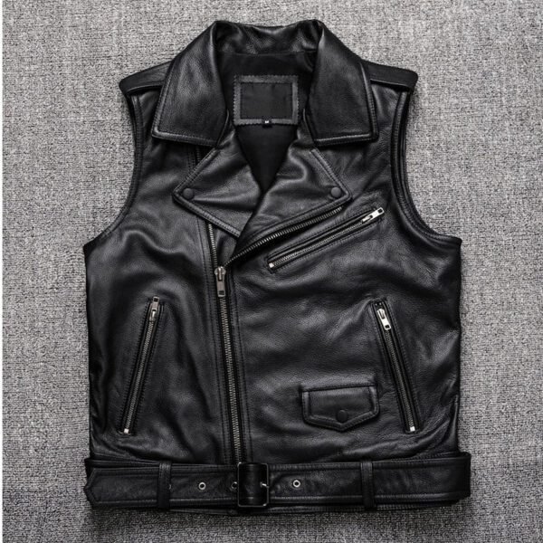 Men's Vintage Café Racer Motorcycle Black Leather Vest