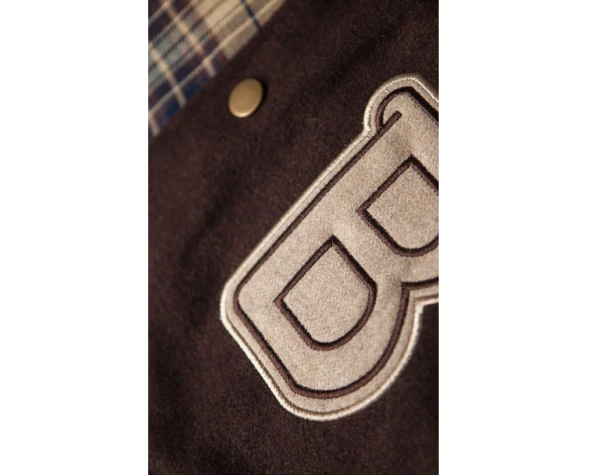 Mens hotline miami b logo flight bomber brown varsity jacket 4 scaled