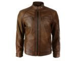 Skull Ride Embossed Motorcycle Brown Skeleton Leather Jacket