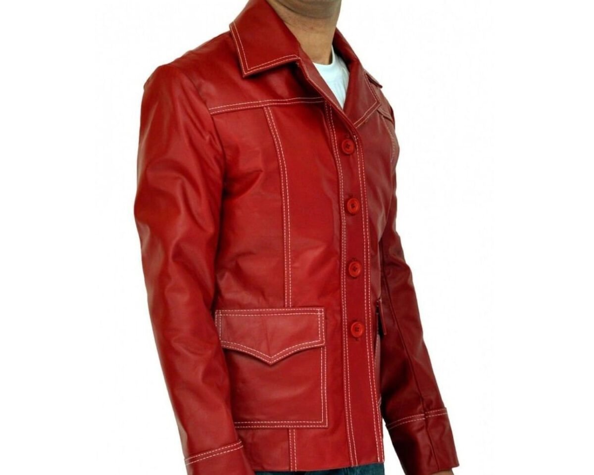 Mens tyler brad pitt fight club fc coat biker red leather jacket 44 scaled