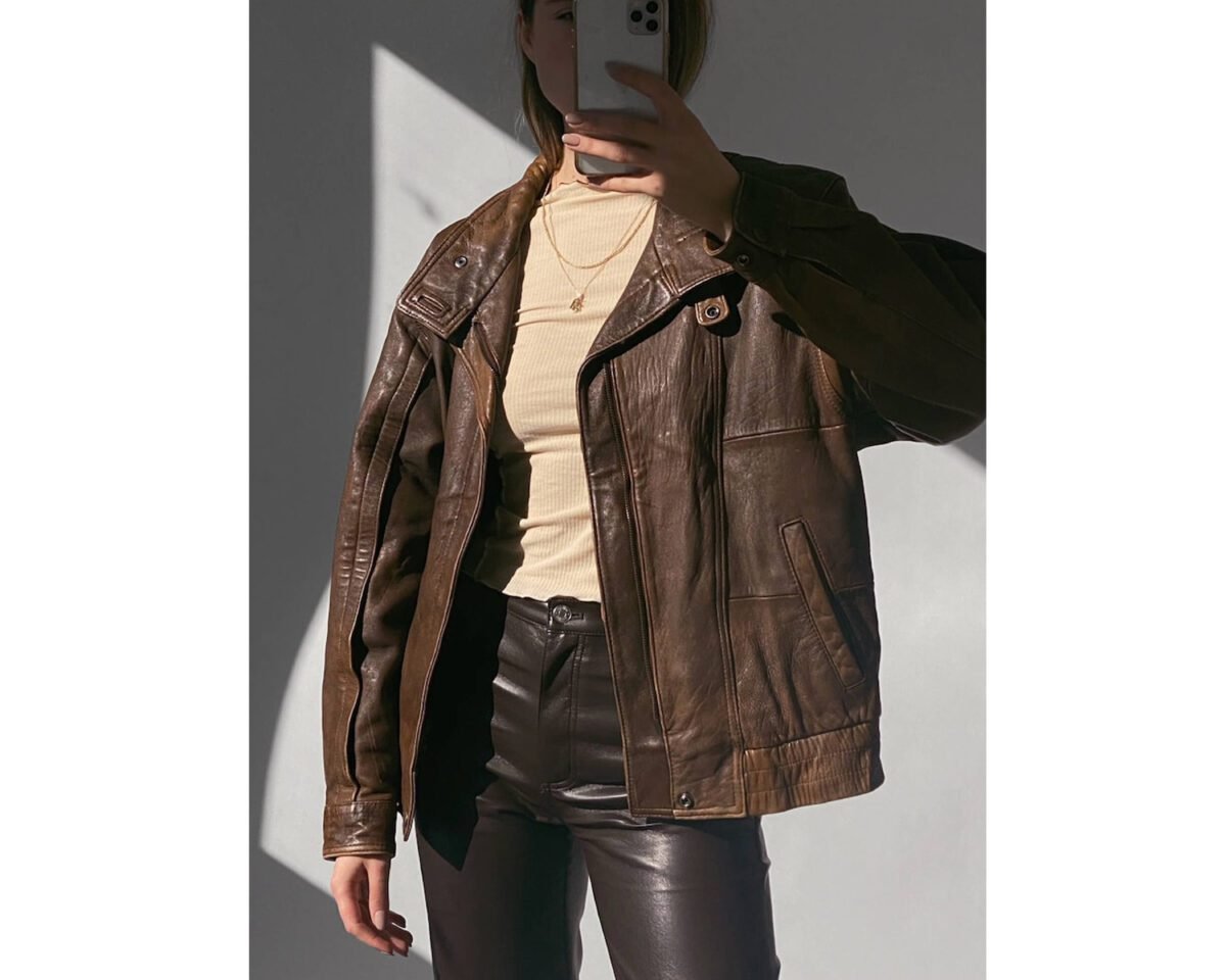 Women handmade oversize casual wear bomber lambskin soft genuine brown leather jacket 2 scaled