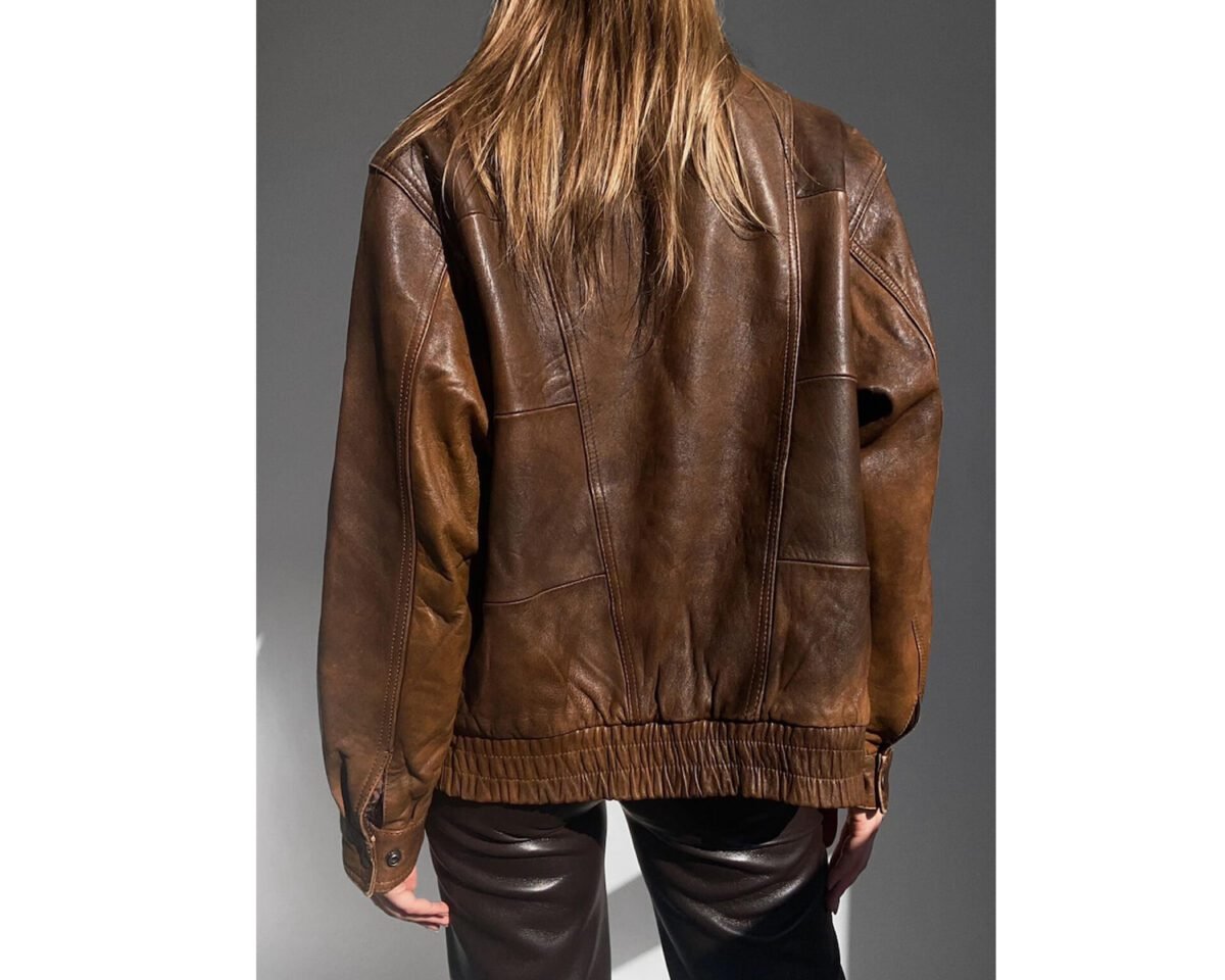 Women handmade oversize casual wear bomber lambskin soft genuine brown leather jacket 4 scaled