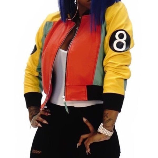 Women 8 Ball Pool Bomber Leather Jacket