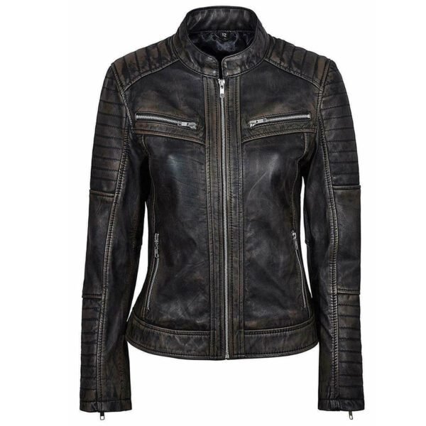 Women's Motorcycle Vintage Style Slim Fit Distressed Leather Jacket