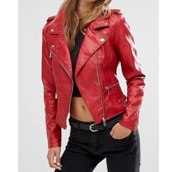 Women’s Slim Fit Biker Red Leather Jacket