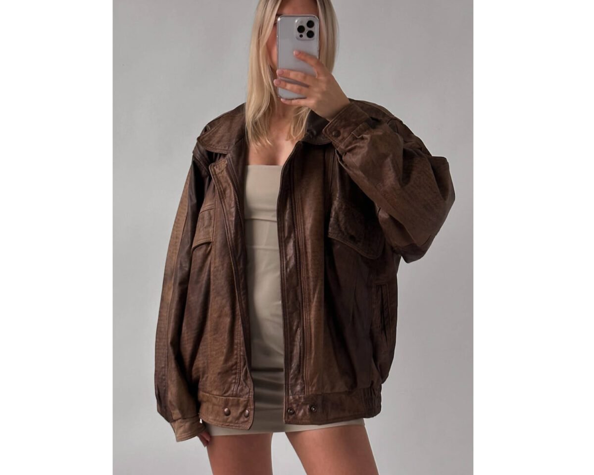 Women’s vintage style lambskin oversize bomber leather jacket