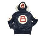 8 Ball Navy Leather Hooded Jacket