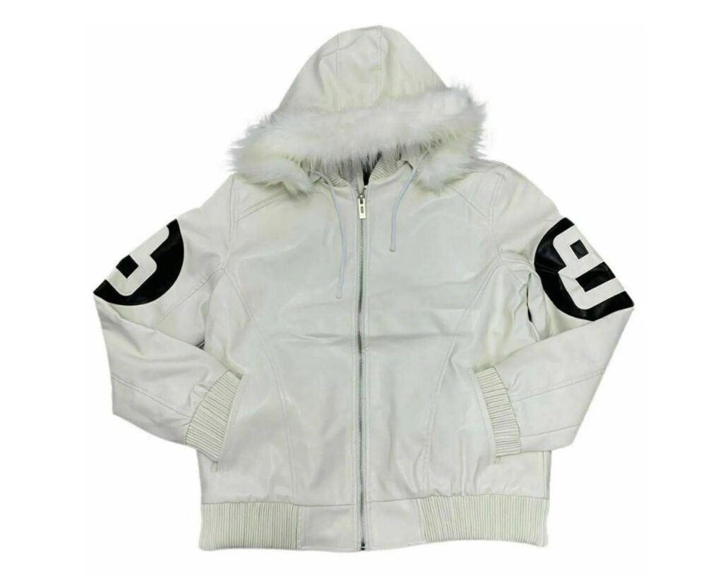 8 Ball White Leather Bomber Jacket