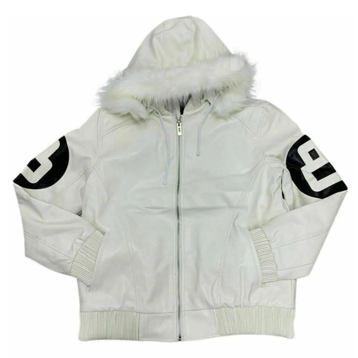 8 ball white leather bomber jacket