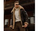 Men’s B3 Flying Aviator Shearling Sheepskin Brown Leather Jacket