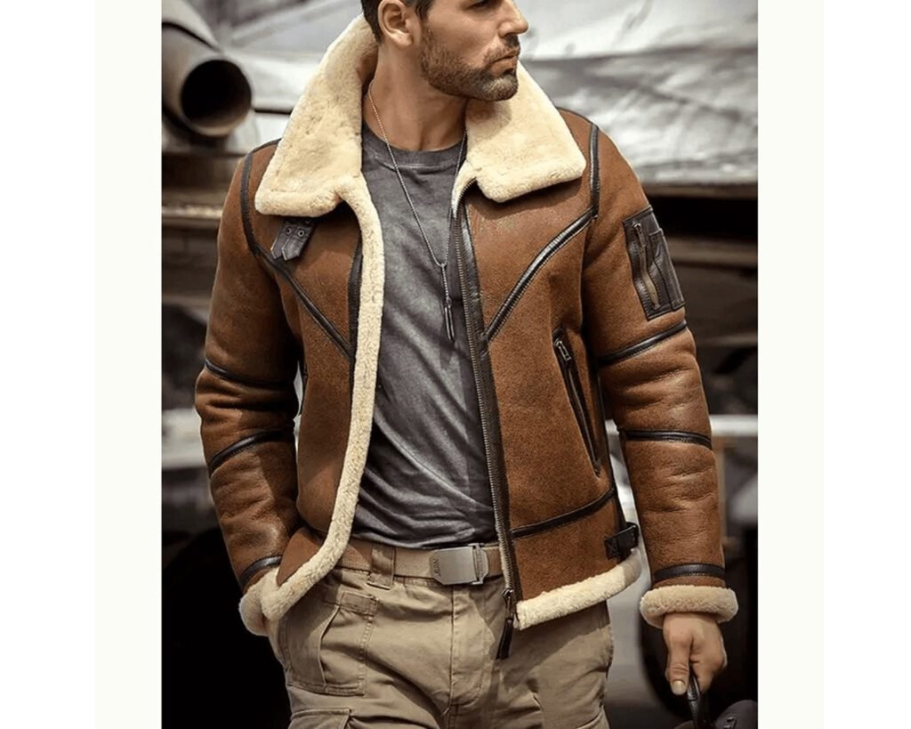 Men’s Shearling B3 Bomber Flight Aviator Leather Jacket