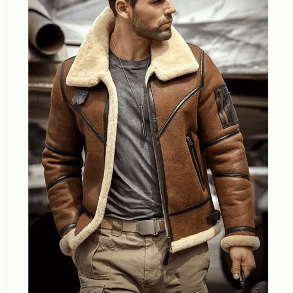 Men’s Shearling B3 Bomber Flight Aviator Leather Jacket